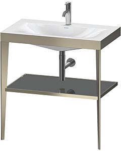 Duravit furniture washbasin combination XV4715OB189 80 x 48 cm, 2000 tap hole, flannel gray high gloss, with metal console, matt champagne