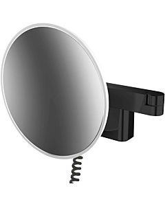 Emco evo LED shaving / cosmetic mirror 109513341 black, 3x magnification, Ø 209 mm, 2-armed, round, plug