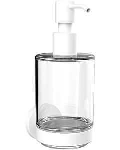 Emco Round liquid soap dispenser 432113900 white, wall model, clear crystal glass, plastic pump