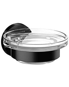 Emco Round soap dish 433013300 black, clear crystal glass bowl, in Halter