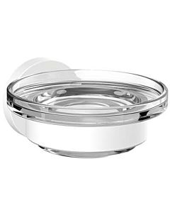 Emco Round soap holder 433013900 white, clear crystal glass bowl, in Halter
