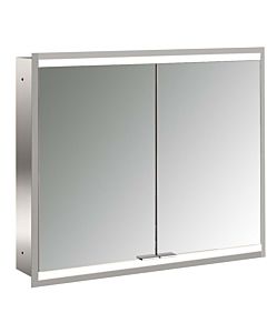 Emco prime armoire à miroir éclairée à encastrer 949706334 800x730mm, 2 portes, aluminium/blanc