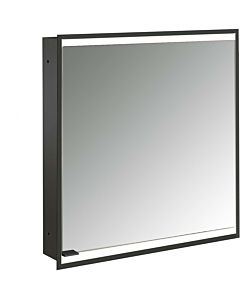 Emco prime armoire à miroir éclairée à encastrer 949713532 600x730mm, porte 2000 , charnières à droite, noir/miroir