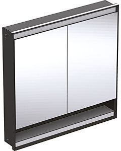 Geberit One flush-mounted mirror cabinet 505823007 90 x 90 x 15 cm, matt black/powder-coated aluminum, with niche and ComfortLight, 2 doors