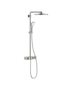 Grohe shower system 26507DC0 supersteel, with surface-mounted thermostat, shower arm 45cm swiveling