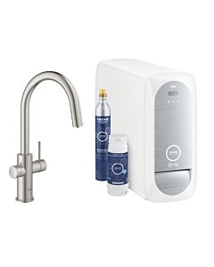 Grohe Blue Home single-lever sink mixer 31541DC0 Supersteel, C-spout starter kit, pull-out mousseur spout