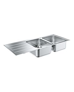 Grohe sink 31588SD1 116x50cm, surface-mounted or flush, 2 bowls, stainless steel