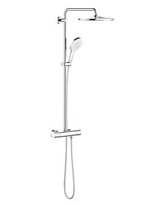 Grohe Rainshower shower system 26648LS0 moon white, with surface-mounted thermostat, shower arm 45cm swiveling