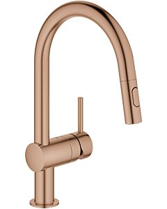 Grohe Minta single-lever sink mixer 32321DL2 brushed warm sunset, pull-out dual shower head, C spout