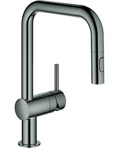 Grohe Minta single-lever sink mixer 32322A02 hard graphite, pull-out dual shower head, U-spout