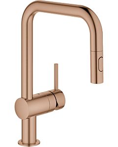 Grohe Minta single-lever sink mixer 32322DL2 brushed warm sunset, pull-out dual shower head, U-spout