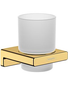 hansgrohe tumbler holder 41749990 with glass, wall mounting, metal, polished gold optic