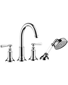 hansgrohe Axor Montreux 16550820 4-hole rim-mounted bath mixer, projection 196mm, with lever handles, brushed nickel