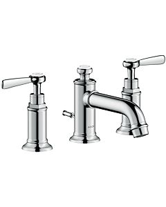 hansgrohe Axor Montreux 3-hole basin mixer 16535820 projection 143mm, with pull-rod waste set, lever handles, brushed nickel