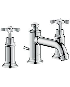 hansgrohe Axor Montreux 3-hole basin mixer 16536820 projection 142mm, with pop-up waste set, cross handles, brushed nickel