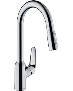 hansgrohe Focus M42 kitchen faucet 220 2jet 71800000 with pull-out spray, swivel range 360°, chrome