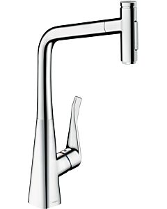 hansgrohe Metris Select 2-hole kitchen mixer 73820000 chrome, swiveling pull-out spout, 2jet
