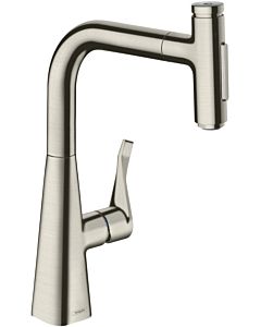 hansgrohe Metris Select kitchen mixer 73817800 with pull-out spray, 2jet, sBox, stainless steel look