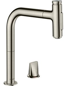 hansgrohe Metris Select 2-hole kitchen mixer 73818800 stainless steel look, 2jet, pull-out spray