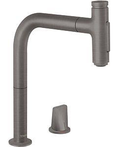 hansgrohe Metris Select 2-hole kitchen mixer 73818340 brushed black, 2jet, pull-out spray