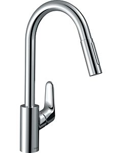 hansgrohe Focus single-lever sink mixer 31833000 with pull-out spray, 2jet, 5.8 l/min, chrome