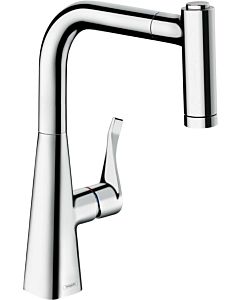 hansgrohe Metris single lever sink mixer 73823000 with pull-out spray, 2jet, sBox, chrome