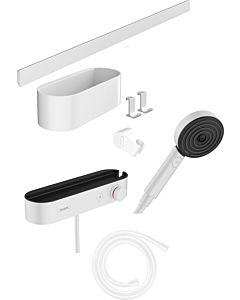 hansgrohe WallStoris hand shower set 24250700 3jet EcoSmart Activation, thermostat, with shower rail, accessories set, matt white