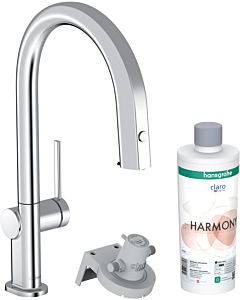 hansgrohe Aqittura M91 kitchen faucet 76800000 with pull-out spout, 1jet, sBox, starter set, chrome