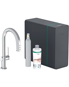hansgrohe Aqittura M91 kitchen tap 76839000 SodaSystem 210, pull-out spout, starter set, chrome