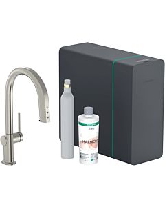 hansgrohe Aqittura M91 kitchen tap 76839800 SodaSystem 210, pull-out spout, starter set, stainless steel finish