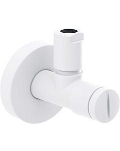 Herzbach Deep White design angle valve 23.954780. 2000 .07 with rosette d= 60mm, wall connection 2000 /2&quot;, white matt