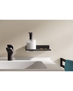 Hewi System 900 Q shelf 900Q03.00260DC powder-coated black deep matt, with soap/disinfectant dispenser