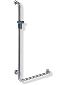 Hewi 805 angled handle 805.33.210L90 length 1100 mm, shower holder deep black, left-hand version, brushed stainless steel