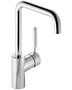 Hewi AQ basin mixer AQ1.12M1064099 handle pure white, round tube, projection 187mm, chrome-plated