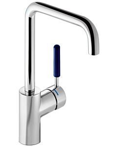 Hewi AQ basin mixer AQ1.12M1064050 handle steel blue, round tube, projection 187mm, chrome-plated