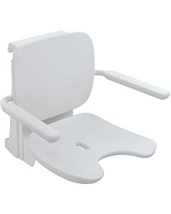 Hewi 802 LifeSystem hanging seat 802.51.13860SD with armrest and backrest, hygienic cut-out, white high-gloss/white matt