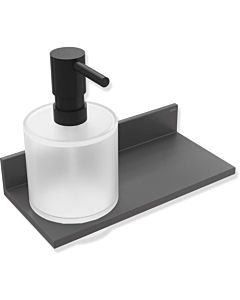 Hewi System 900 Q shelf 900Q03.00260SC powder-coated dark gray pearl mica deep matt, with soap/disinfectant dispenser