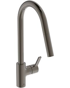 Ideal Standard Gusto kitchen tap BD414A5 magnetic gray, with high pipe spout and pull-out hand shower