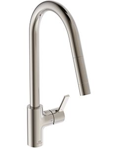 Ideal Standard Gusto kitchen tap BD414GN silver storm, with high pipe spout and pull-out hand shower