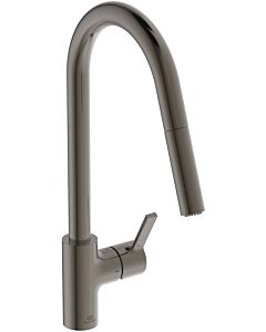 Ideal Standard Gusto kitchen tap BD416A5 magnetic gray, with high pipe spout and pull-out 2-function hand shower