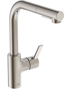 Ideal Standard Gusto kitchen tap BD420GN silver storm, with pipe spout and pull-out 2-function hand shower