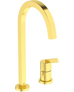 Ideal Standard Gusto Küchen-2-Loch-Armatur BD423A2 brushed gold, mit hohem eckigen Rohrauslauf