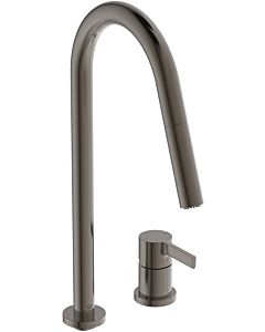 Ideal Standard Gusto kitchen 2-hole faucet BD424A5 magnetic gray, with high pipe spout and pull-out 2-function hand shower