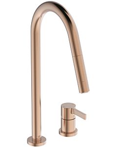 Ideal Standard Gusto kitchen 2-hole tap BD424J4 sunset rose, with high pipe spout and pull-out 2-function hand shower