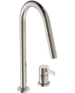 Ideal Standard Gusto kitchen 2-hole fitting BD424GN silver storm, with high pipe spout and pull-out 2-function hand shower