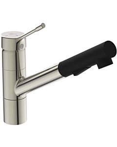 Ideal Standard CeraLook kitchen faucet BC297GN, centered spout, pull-out hand shower, projection 233 mm, stainless steel look