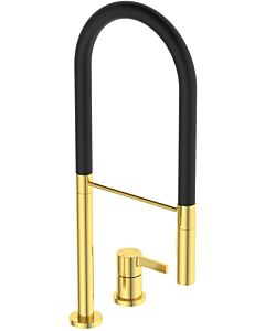 Ideal Standard Gusto kitchen 2-hole tap BD425A2 brushed gold, with 2-function hand shower made of metal