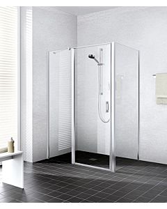 Kermi Liga swing door with fixed panel for side wall LI1GR095201PK 95x200cm, matt silver, TSG clear clean, right, on shower tray