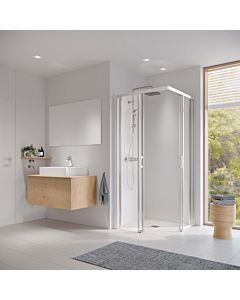 Kermi Liga entry half slide. 2-part off-floor LIC2R09320VAK 93x200cm, high-gloss silver, clear toughened safety glass, right, on the shower area