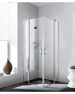Kermi Liga entry half swing door with fixed panel LIEPL090201PK 90x200cm, silver matt gloss, TSG clear clean, left, on shower tray